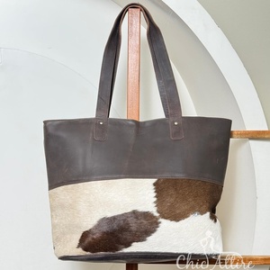 Sac fourre-tout de luxe fait à la main en cuir de vachette véritable poignées durables grande capacité élégant sac à main à bandoulière pour les femmes - Product Image 1
