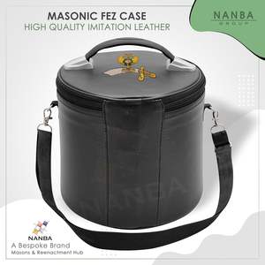 Étui pour fez Shriner brodé à la machine, boîte de rangement de luxe pour fez maçonnique avec sangle, simili cuir noir - Product Image 3