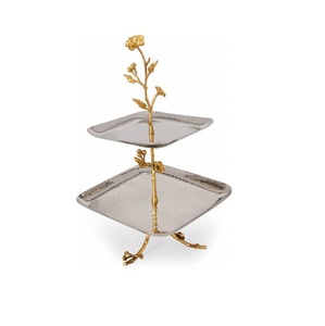 ชั้นวางเค้กโลหะสองชั้นสำหรับบ้าน โรงแรม อุปกรณ์อบขนม ร้านอาหาร งานวันเกิด ดีไซน์ทันสมัย ชั้นวางเค้กแบบตั้งโต๊ะ - Product Image 1