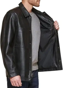 Chemise en cuir pour homme de qualité supérieure, col en V, manches courtes, écologique, durable, respirante, matière confortable, dernier style pour l'automne - Product Image 3