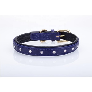 Best Quality Handmade Black Leather <b>Dog</b> <b>Collar</b> With Soft Padded And Crystals Studs Decoration Manufacturer & Supplier - Product Image 2