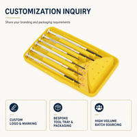HEHE 551126 Ensemble de 6 tournevis de précision pour horloger, entièrement métalliques, avec poignée moletée et base de rangement jaune