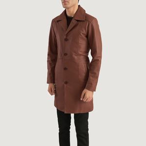 Manteaux longs en cuir véritable à la mode pour hommes, veste en faux cuir noir sur mesure à prix réglable - Product Image 2