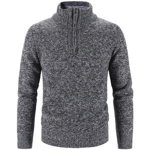 Automne hiver hommes couleur unie à manches longues col roulé fermeture éclair mâle pull sweat respirant survêtement tricoté pull - Product Image 1