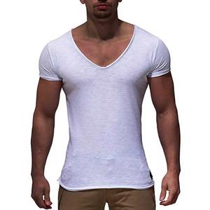 Nueva llegada cuello en V profundo Slim Fit hombres camiseta Casual verano manga corta Top MY070 Camisetas Hombre camiseta fina - Product Image 1
