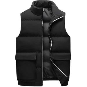 Men's Winter Solid Color Quilted Puffer Vest Mandarin Breathable Outwear Thicken <b>Padded</b> Waistcoat Side Pockets Sleeveless Design - Product Image 1
