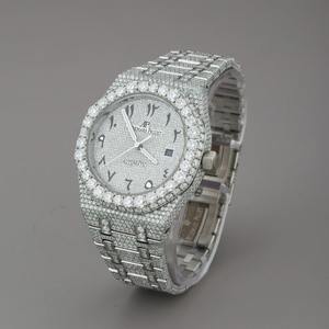 Montre Hip Hop en Moissanite et Diamant, Boîtier Plaqué Argent Massif 925 avec Pierres Rondes Taille Brillant, Entièrement Serties VVS Cla - Product Image 4