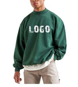 Sudadera personalizada de algodón con cuello redondo y logotipo estampado desgastado Sudadera con cuello falso lavada vintage hecha por fabricante OEM - Product Image 1