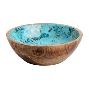 Modern Handmade Mango Wood Serving <b>Bowl</b> with White <b>Enamel</b> Interior Decorative Fruit Centerpiece Kitchenware - Product Image 5