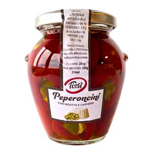 Peperoni Ripieni Piccanti Tissi con Ricotta e Capperi in Olio Sottaceto 314ml X 6 Pezzi - Product Image 1