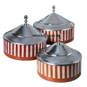 Ensemble de trois marmites en acier inoxydable à double paroi, faites à la main, design classique, élégantes, luxueuses, chauffe-plats en métal - Product Image 6