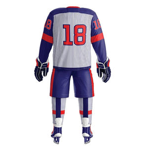 ชุดยูนิฟอร์มฮอกกี้น้ำแข็งสำหรับทีมเยาวชนสีน้ำเงินแบบซับลิเมชั่น พร้อมโลโก้สั่งทำพิเศษ แห้งเร็ว - Product Image 5