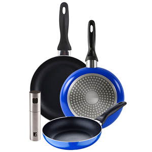 Set di 3 padelle San Ignacio (16+20+24cm) in alluminio pressofuso, blu + Spruzzatore per olio e aceto 4x17,5cm in acciaio inox - Product Image 1