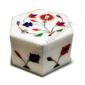 Boîte à bijoux décorative vintage en marbre et bois Élégance naturelle pour vos trésors Boîte à incrustation en marbre faite à la main à vendre - Product Image 4