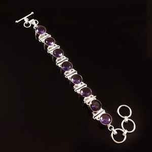 Bracelet chaîne en améthyste, argent sterling 925, bracelet à fermoir réglable, bijoux faits à la main, fournisseur en gros - Product Image 3
