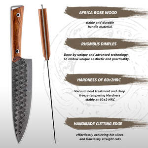 มีดแคมป์ปิ้งเหล็กดามัสกัส ด้ามไม้ คุณภาพอุตสาหกรรม ปลายแหลม คมสำหรับหั่นเนื้อบริสเก็ตและขนมปัง - Product Image 3