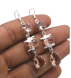 Pendientes colgantes de morganita Natural de latón para mujer, forma de gota de agua, bisel de anzuelo multicolor, joyería de moda para aniversario - Product Image 2