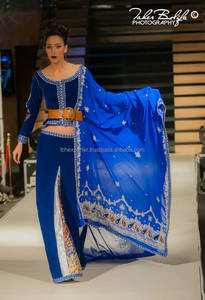 Caftan 3 Peice Designer New Look Bleu Royal Avec Perles Travail et Ceinture - Product Image 2