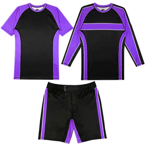 ชุดแรชการ์ดแขนสั้นผ้าสแปนเด็กซ์/ไนลอนยืดหยุ่นแบบกำหนดเองและกางเกงขาสั้น ชุด MMA BJJ สำหรับฝึกซ้อม ป้องกันแสงแดด UPF50+ ระบายอากาศได้ดี - Product Image 1