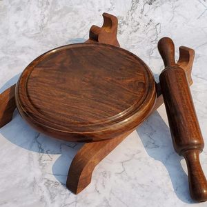 Natural <b>Wood</b> Eco-Friendly Roti Maker Fixed Belan Stand Chakla Belan Floral Pattern Customized Design Antique Style Premium - Product Image 2