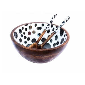 ชามเสิร์ฟสลัดไม้มาใหม่พร้อมเซิร์ฟเวอร์สลัดชามตกแต่งไม้มะม่วงสำหรับเคาน์เตอร์ห้องครัว - Product Image 3