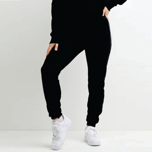 65% coton 35% polyester taille haute coupe bande de marque garniture dynamique jogger noir femmes survêtement bas - Product Image 3