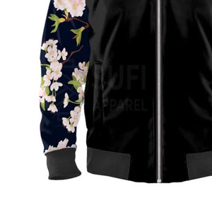 Solid Color Unisex <b>Bomber</b> <b>Jacket</b> Winter Front Logo Printed Casual Outerwear Eco-Friendly Windproof Custom Branding Polyester - Product Image 3