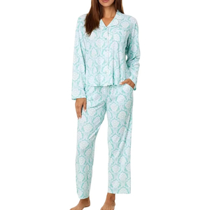 Pijamas de Mujer de Alta Calidad, Elegantes, de Poliéster/Algodón, Lisos, de Manga Larga, Transpirables, de Corte Regular, Cómodos para el Hogar, Venta Caliente de Fábrica - Product Image 1