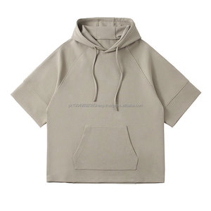 Sweat-shirt à capuche pour homme, pull-over uni, manches raglan courtes, logo imprimé, streetwear surdimensionné, unisexe, sweat-shirt personnalisé pour homme - Product Image 2