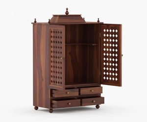 Templo de Pooja de Madera de Mango Sólida, Estilo Rústico y Moderno, Altar de Oración Hecho a Mano, Decoración Tradicional India para Sala de Estar KA866 - Product Image 2