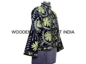 Chaqueta de Algodón Acolchada Transpirable y Ecológica con Bordado Suzani Indio, Diseño Floral, Detalles de Agujeros, Desmontable, Más Vendida - Product Image 4
