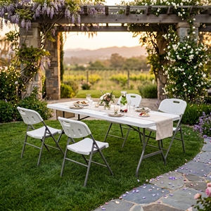 Fournisseur de mobilier d'extérieur, table pliante robuste, imperméable, semi-portable, blanche, 6 pieds, table d'extérieur pour les fêtes, les événements en plein air - Product Image 5