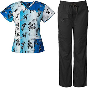 Stretchy Fabric <b>Scrub</b> Set Printed Style Nursing <b>Uniform</b> Custom Logo Medical <b>Uniforms</b> <b>Scrub</b> Top Pant Hospital <b>Scrubs</b> Set Women - Product Image 2