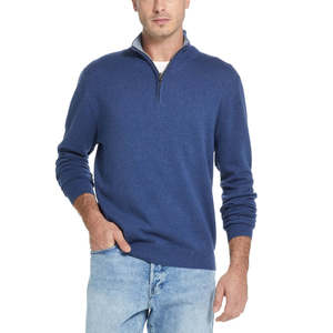 Maglione Vintage da Uomo con Zip a un Quarto, Impermeabile, in Cashmere Blu Navy, Taglia Piccola, Mezza Manica, Stampa Autunno/Inverno - Product Image 1