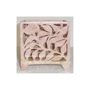 Support de bougie décoratif en pierre ollaire de forme rectangulaire - Product Image 1