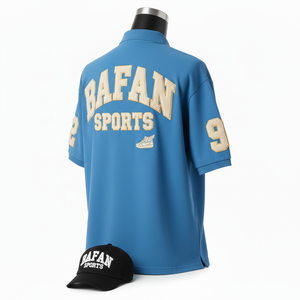 Polo pour homme 230 GSM Polyester Coton Piqué Bleu Texture lisse avec logo brodé en chenille Chemises pour homme polo t-shirt - Product Image 5