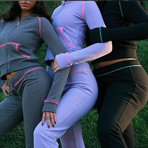 Ensemble de survêtement unisexe en tricot gaufré de haute qualité, lavage à l'acide, haut à capuche et pantalon, vêtements de sport décontractés, été - Product Image 2