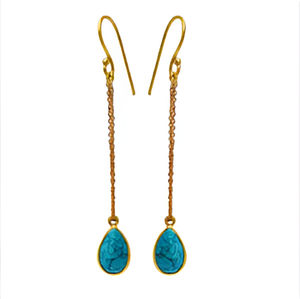 Forme de poire turquoise pierre précieuse 925 boucles d'oreilles en argent sterling crochet chaîne Vintage boucle d'oreille à la mode pour cadeau de mariage pour les femmes. - Product Image 3