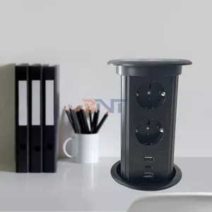 Tomada de cozinha automática pneumática de prata 3eu, tomada pop-up para cozinha, mesa de escritório e cozinha, tomada hidráulica com usb