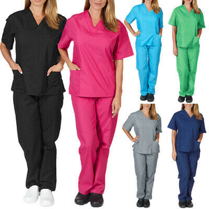 Women's Hospital Medical Nurse <b>Uniform</b> <b>Scrubs</b> Set Woven Fabric V-Neck Top Pants with Pockets <b>Scrub</b> Clothing for Professionals - Product Image 1