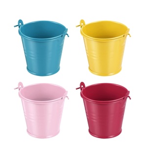 Juego de 4 cubos de Metal de Color esmaltado con asa para el hogar, decoración de jardín al aire libre, maceta de flores, cubos multiusos - Product Image 1