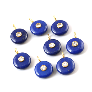 Colgante de piedras preciosas redondas de lapislázuli de grado superior, colgante de incrustaciones de piedra suelta doble chapado en oro y plata 925, joyería de moda a granel - Product Image 6