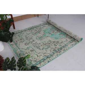 Alfombra Turca Vintage, Alfombra de Lana con Rayas Azules de 4.8x9.5 pies - Product Image 1