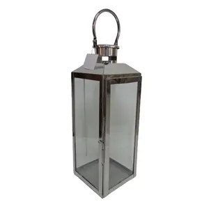 Indian Lantern Stainless Steel Metal Vintage Glass Candle Stand Large Floor Outdoor Windproof Lantern