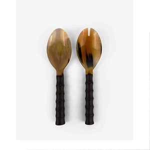 Natural White Resin <b>Wooden</b> Salad Server Set Natural <b>Wooden</b> with 2 Turners Sustainable Handmade <b>Utensils</b> - Product Image 3