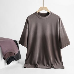 Custom Men's 100% Cotton Crew Neck Heavyweight Acid Wash <b>Tshirt</b> Distressed Vintage T Shirt with French Terry Knitted Fabric - Product Image 1