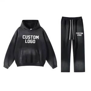 Survêtement délavé à l'acide du meilleur fabricant pour hommes, combinaison de jogging à capuche avec patchs brodés, prix bon marché avec logo solide d'hiver direct d'usine - Product Image 1