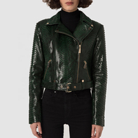 Blouson Bomber en Cuir Vert Foncé pour Homme avec Capuche, Col Montant, Texture Écaille, Accastillage Doré, Respirant, Imperméable et Coupe-Vent