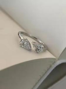 แหวนทองแบบก้าน14K แหวนหินสองอันแบบเรียบง่ายแหวนแบบเปิดพร้อมลูกแพร์ห้องแล็บปลูกเพชรงานหมั้นของขวัญวันครบรอบงานแต่งงาน - Product Image 3