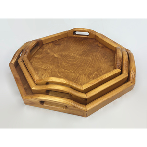 Plateau ovale en bois d'acacia avec poignées en laiton doré Plateau pour servir les aliments à l'hôtel Fait à la main - Product Image 4